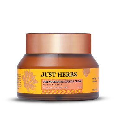 Just Herbs 24K Gold with Pure Ghee Souffle Day Cream for Deep Nourish Moisturising Anti Ageing | Improve Skin Elasticity | Reduce Dullness | Non Sticky | All Skin Types Moisturiser for Women 50ml